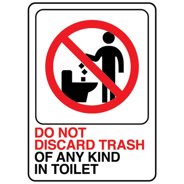 HyKo Do Not Discard Trash In Toilet Sign 5" x 7", 5PK A02001 Zoro